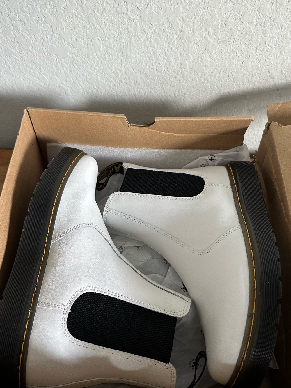 Dr. Martens White Chelsea Boots with Black Elastic Panels